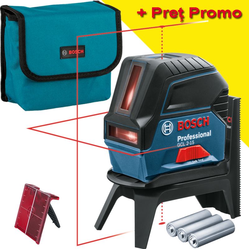 BOSCH GCL 2-15 + RM 1 Nivela laser cu linii (15 m) + Suport professional BOSCH GCL 2-15 + RM 1 Nivela laser cu linii (15 m) + Suport professional