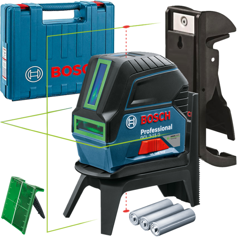 BOSCH GCL 2-15 G + RM 1 Nivela laser cu linii (15 m) + Suport professional + Clema pentru tavan + Valiza BOSCH GCL 2-15 G + RM 1 Nivela laser cu linii (15 m) + Suport professional + Clema pentru tavan + Valiza