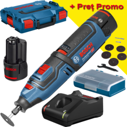 BOSCH GRO 12V-35 Multifunctional rotativ cu 2 acumulatori Li-Ion, 2Ah + L-BOXX