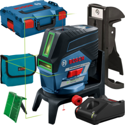 BOSCH GCL 2-50 CG + RM 2 + BM 3 Nivela laser verde cu linii (20 m) cu Bluetooth + Suport rotativ + Suport perete + 1 acumulator