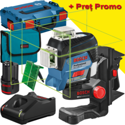 BOSCH GLL 3-80 CG + BM 1 Nivela laser cu linii verzi (30 m) cu Bluetooth+ Suport + 1 acumulator Li-Ion, 2Ah + Incarcator GAL 12