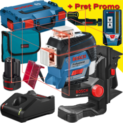 BOSCH GLL 3-80 C + BM 1 Nivela laser cu linii (30 m) + Suport + 1 acumulator 12V + L-BOXX + LR 7 Receptor