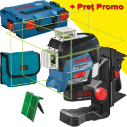 BOSCH GLL 3-80 CG + BM 1 (SOLO) Nivela laser cu linii verzi (30 m) cu Bluetooth + Suport + L-BOXX