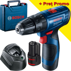 BOSCH GSB 120-LI Masina de gaurit cu percutie cu 2 acumulatori Li-Ion, 2Ah, 30Nm + Valiza