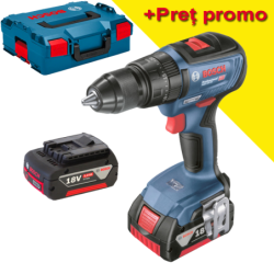 BOSCH GSB 18V-50 Masina de gaurit cu percutie brushless cu 2 acumulatori Li-Ion, 5Ah CoolPack, 50Nm, cu incarcator rapid de 8Ah