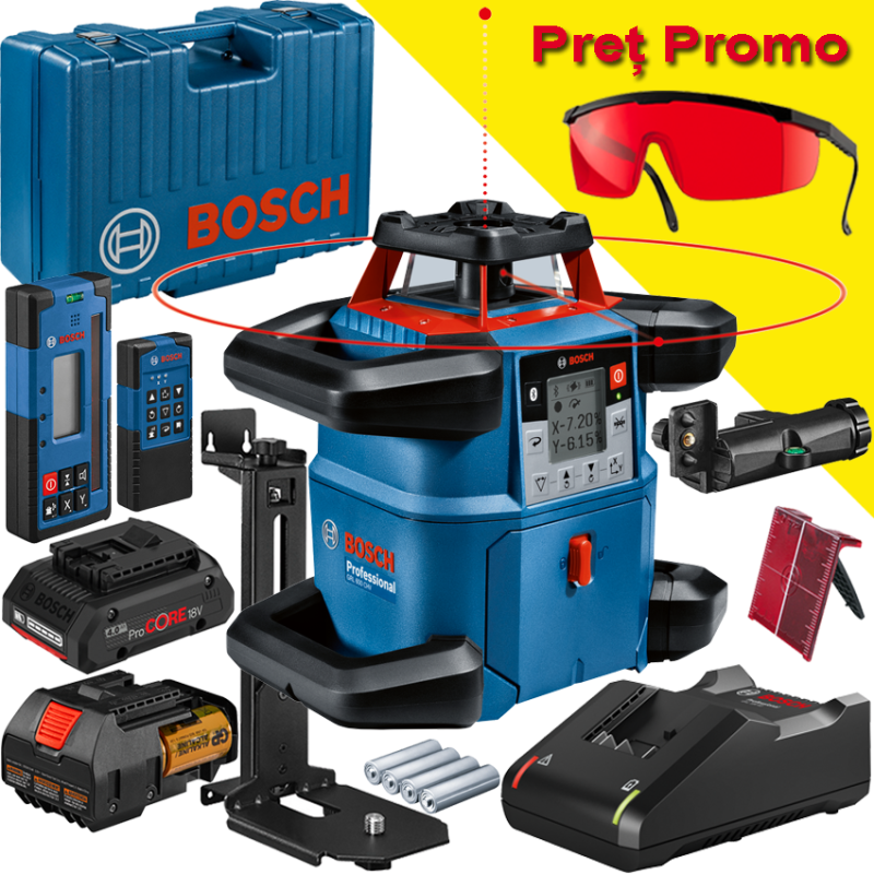 BOSCH GRL 600 CHV + LR 60 + RC 6 Nivela laser rotativa orizontal/vertical (600 m) + Receptor si telecomanda BOSCH GRL 600 CHV + LR 60 + RC 6 Nivela laser rotativa orizontal/vertical (600 m) + Receptor si telecomanda
