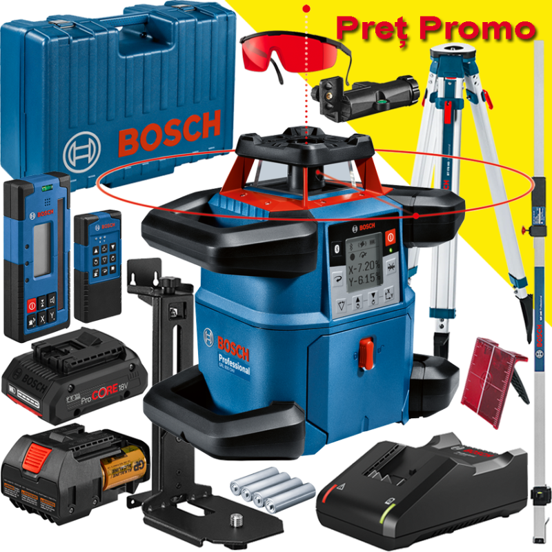 BOSCH GRL 600 CHV + LR 60 + RC 6 Nivela laser rotativa orizontal/vertical (600 m) + Receptor si telecomanda + BT 170 Trepied + G BOSCH GRL 600 CHV + LR 60 + RC 6 Nivela laser rotativa orizontal/vertical (600 m) + Receptor si telecomanda + BT 170 Trepied + G