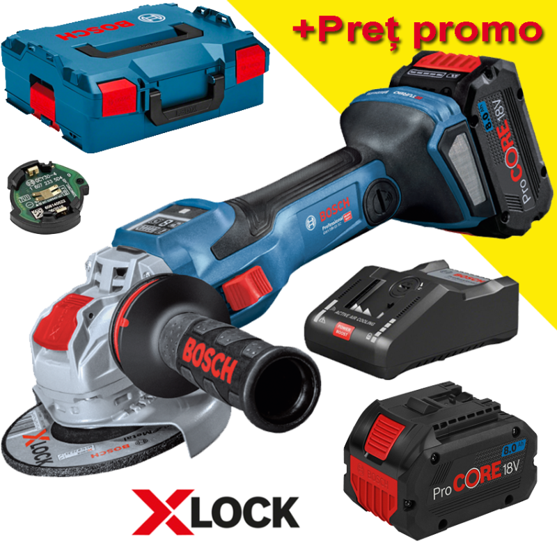 BOSCH GWX 18V-15 SC Polizor unghiular cu regulator brushless BITURBO, cu 2 acumulatori ProCore Li-Ion, 8Ah, diametru disc 125 mm