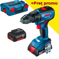 BOSCH GSB 18V-50 Masina de gaurit cu percutie brushless cu 2 acumulatori Li-Ion, unul de 2Ah si unul de 5Ah, 50Nm, cu incarcator