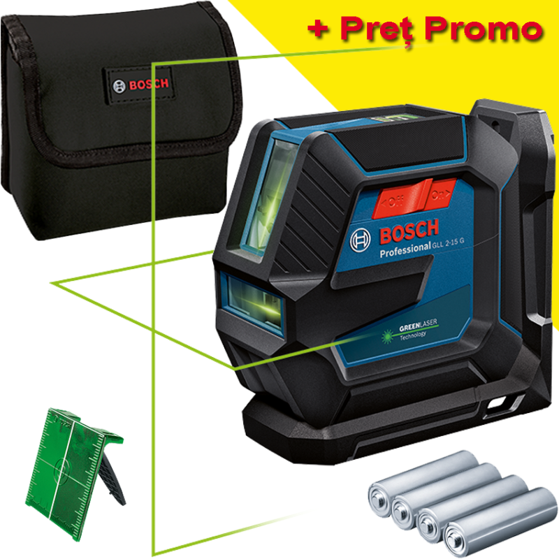 BOSCH GLL 2-15 G + LB 10 Nivela laser cu linii verzi (15 m) + Suport universal