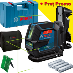 BOSCH GLL 2-15 G + LB 10 + DK 10 Nivela laser cu linii verzi (15 m) + Suport universal + Clema de prindere pe tavan + Valiza