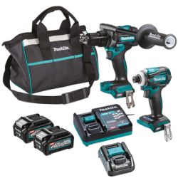 MAKITA DK0114G201 Kit 2 scule 40V XGT (HP001G + TD001G) cu 2 acumulatori Li-Ion, de 4 Ah + Adaptor ADP10 + Geanta textil