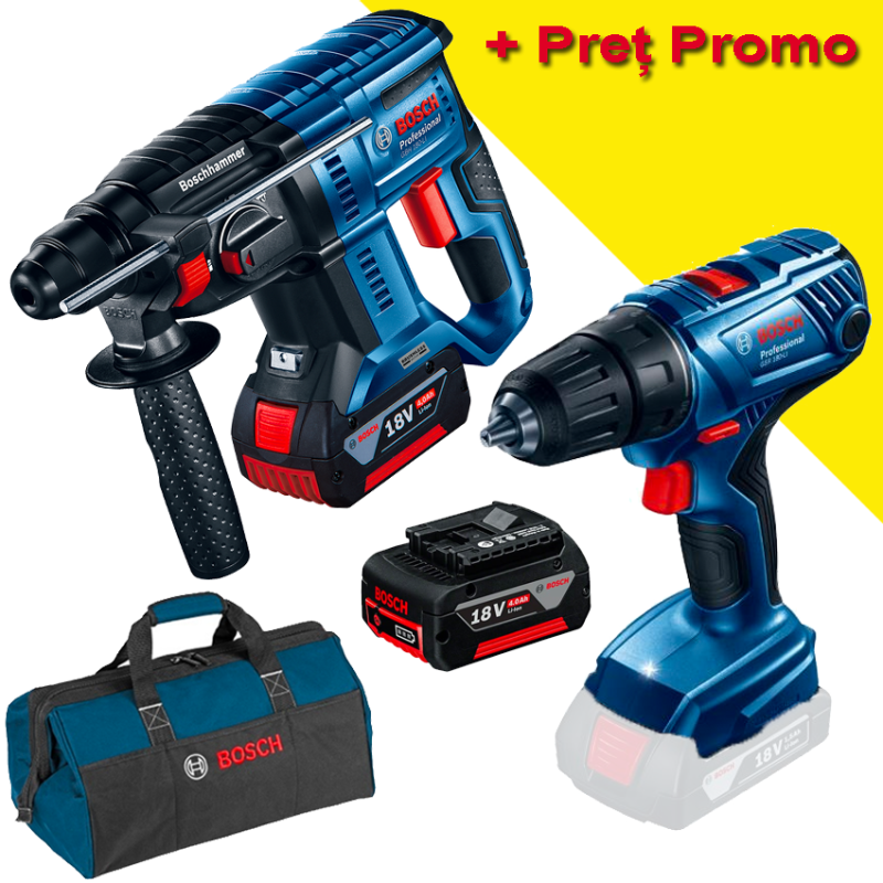 BOSCH GBH 180-LI Ciocan rotopercutor brushless Li-Ion, 2J + GSR 180-LI Masina de gaurit si insurubat Li-Ion, 54Nm + 2 acumulator
