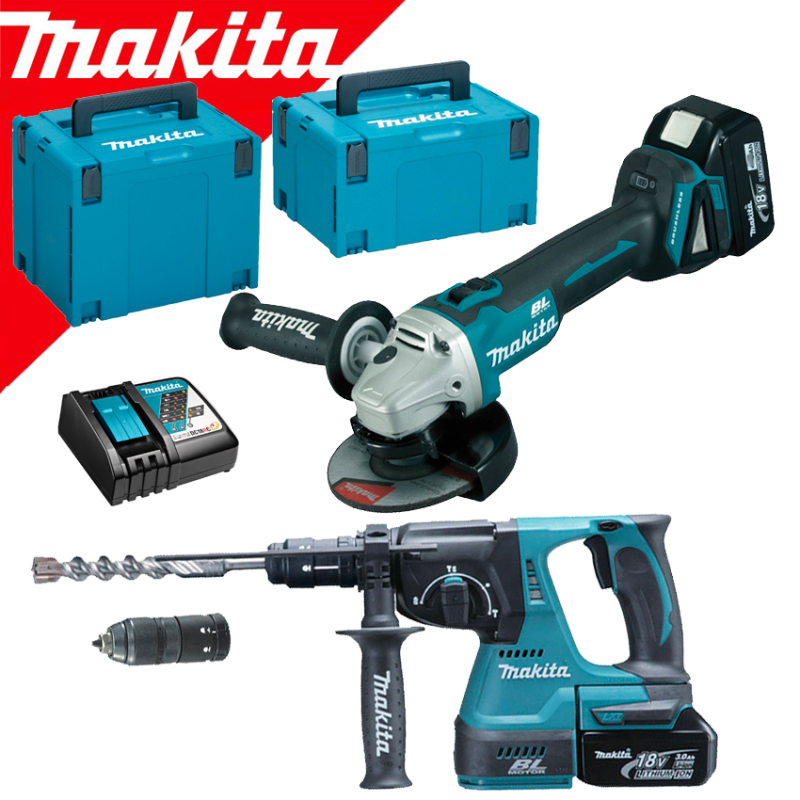 MAKITA DLX2125TJ1 Kit 2 scule 18V (DGA504Z + DHR243Z) cu 2 acumulatori Li-Ion LXT, de 5Ah + MakPac Tip 3 + MakPac Tip 4