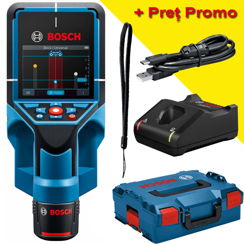 BOSCH D-tect 200 C Detector de metale cu 1 acumulator Li-Ion, 2Ah + Incarcator + L-BOXX BOSCH D-tect 200 C Detector de metale cu 1 acumulator Li-Ion, 2Ah + Incarcator + L-BOXX
