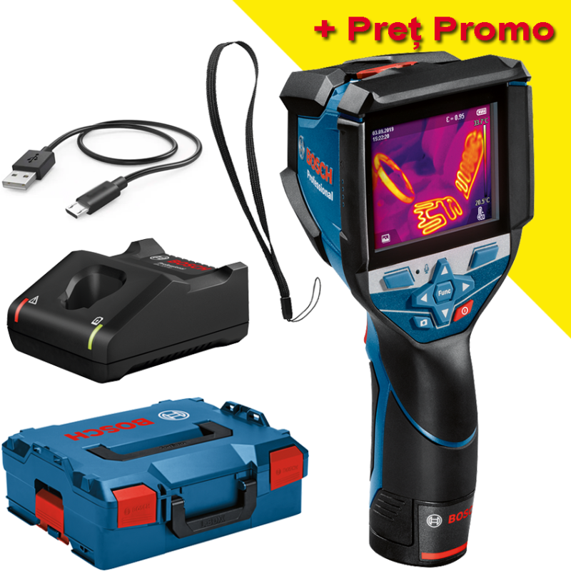 BOSCH GTC 600 C Camera termica digitala, cu 1 acumulator Li-Ion, 2Ah + Incarcator rapid de 4Ah GAL12V-40 + L-BOXX BOSCH GTC 600 C Camera termica digitala, cu 1 acumulator Li-Ion, 2Ah + Incarcator rapid de 4Ah GAL12V-40 + L-BOXX