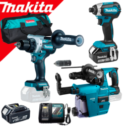 MAKITA DLX3154TX1 Kit 3 scule 18V (DHR243Z + DDF486Z + DTD153Z) cu 2 acumulatori Li-Ion LXT, de 5Ah + Geanta textil + Sistem de