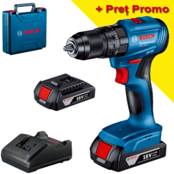 BOSCH GSB 185-LI Masina de gaurit cu percutie brushless cu 2 acumulatori Li-Ion, 2Ah, 50Nm + Valiza