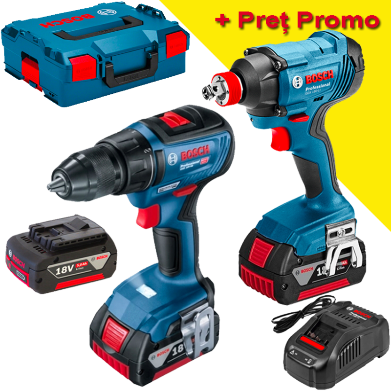 BOSCH GSR 18V-50 Masina de gaurit si insurubat brushless cu 3 acumulatori Li-Ion, 5Ah CoolPack, 50Nm, cu incarcator rapid de 8Ah