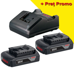 BOSCH GBA18V + GAL18V-20 Set 2 acumulatori Li-Ion, 18V, 2Ah + Incarcator de 2Ah