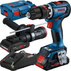 BOSCH GSR 18V-90 FC + GFA 18-M + GFA 18-H Masina de gaurit si insurubat brushless cu 2 acumulatori Li-Ion, 4Ah ProCore, 64Nm + 2