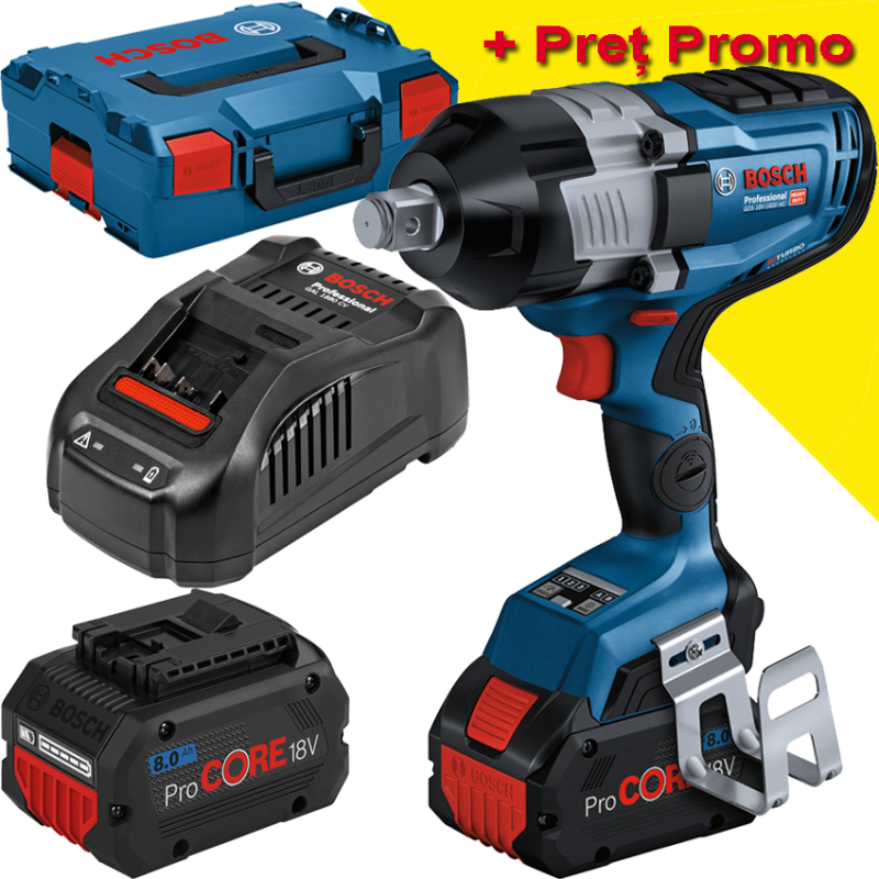 BOSCH GDS 18V-1600 HC Surubelnita cu impact brushless BITURBO cu 2 acumulatori Li-Ion, 8Ah, 2200Nm, prindere 3/4" + L-BOXX BOSCH GDS 18V-1600 HC Surubelnita cu impact brushless BITURBO cu 2 acumulatori Li-Ion, 8Ah, 2200Nm, prindere 3/4" + L-BOXX