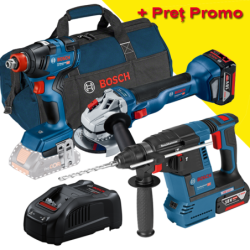 BOSCH Kit 3 scule 18V Ciocan rotopercutor (GBH 18V-26) Li-Ion, 18V, 2.6J + Șurubelniță cu impact (GDX 18V-200) Li-Ion, 18V, 200N