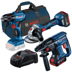 BOSCH Kit 3 scule 18V Ciocan rotopercutor (GBH 180-LI) Li-Ion, 18V, 2J + Mașină de găurit și înșurubat (GSR 185-LI + Valiză) Li-