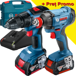 BOSCH Kit 2 scule 18V GSR 18V-50 Masina de gaurit si insurubat brushless cu 2 acumulatori Li-Ion, 5Ah, 50Nm + GDX 180-LI Masina