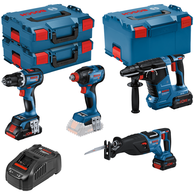 BOSCH GSR+GDX+GBH+GSA (18V 1x4.0Ah, 2x 5.5Ah)