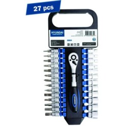 Set 27 chei clichet cu tubulare + biti 1/4, Hyundai HY-59634