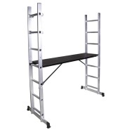 Schela cu scara dubla aluminiu BISONTE STR0507 inaltime maxima 1.96 m, lungime 1.60 m