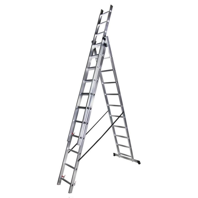 RS Scara tripla aluminiu BISONTE STR311 3 x 11 trepte inaltime maxima 7.5 m