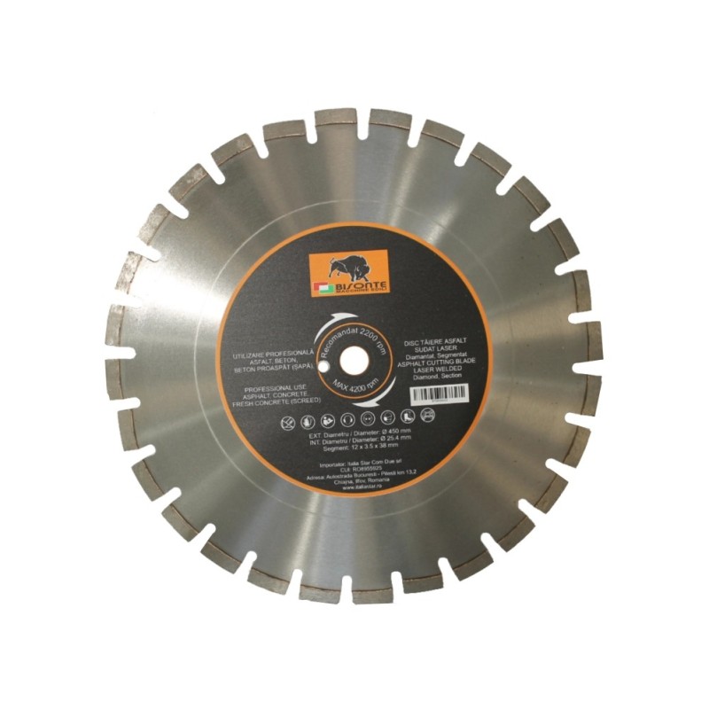 Disc Bisonte diamantat segmentat, pentru asfalt, beton proaspat (sapa), beton, Ø 450mm
