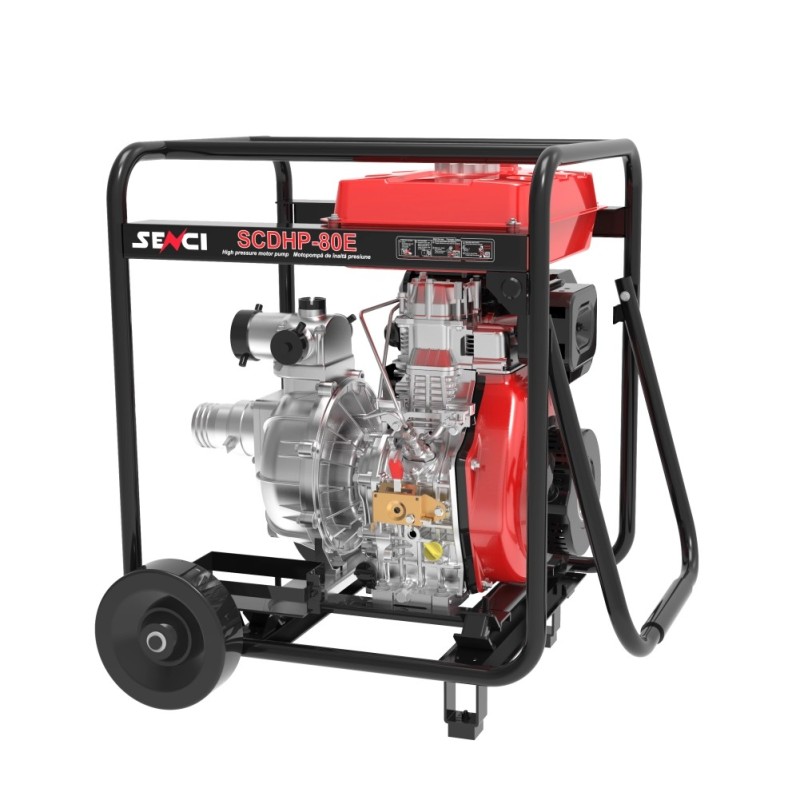 Motopompa de inalta presiune SENCI SCDHP-80E diam. 3&#8243; Diesel, DE, rezervor 12.5L, roti transport