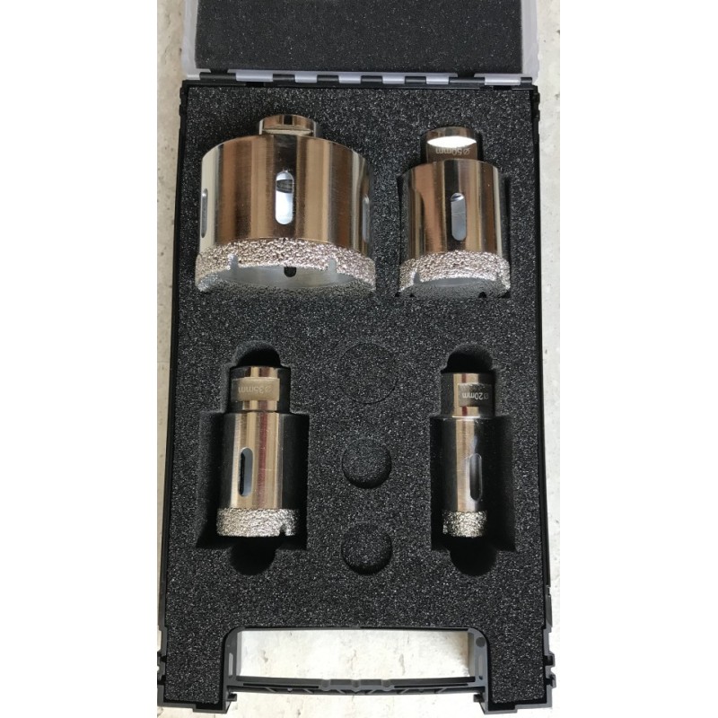 Set 4 carote diamantate pt. gresie portelanata & piatra - diam. 20, 35, 50, 75mm Super Premium - DXDH.80407.S20-75.Set Set 4 carote diamantate pt. gresie portelanata & piatra - diam. 20, 35, 50, 75mm Super Premium - DXDH.80407.S20-75.Set