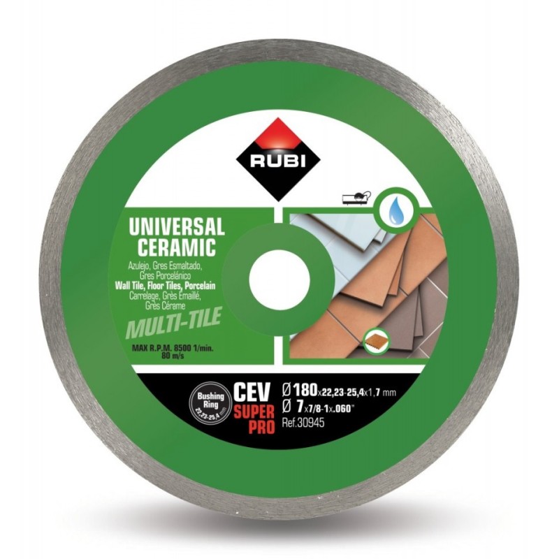 Disc diamantat pt. gresie si faianta 180mm, CEV 180 SuperPro - RUBI-30945