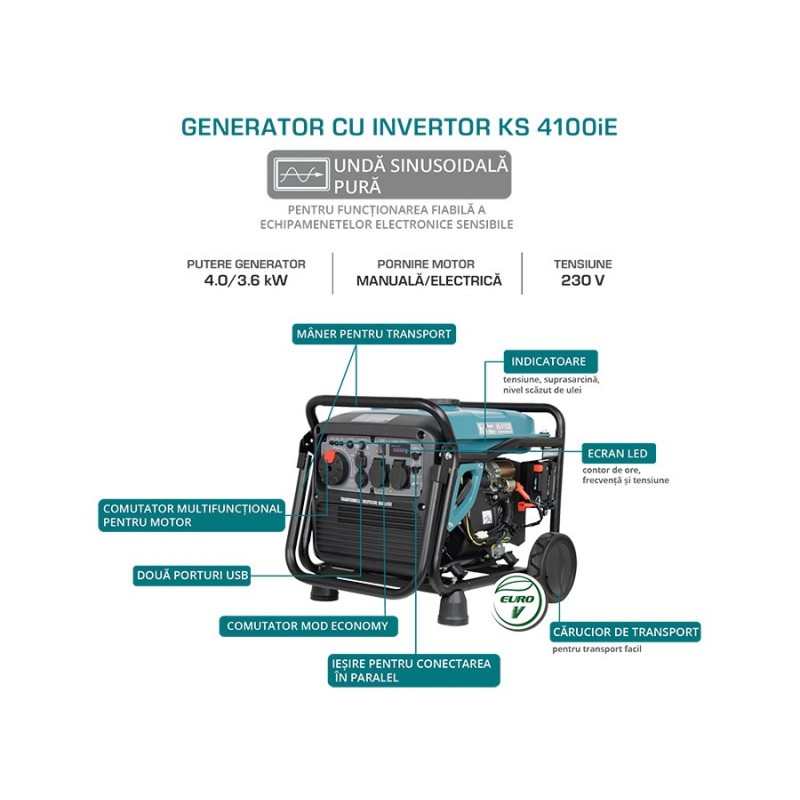 Generator de curent 4 kW inverter - benzina - Konner & Sohnen - KS-4100iE