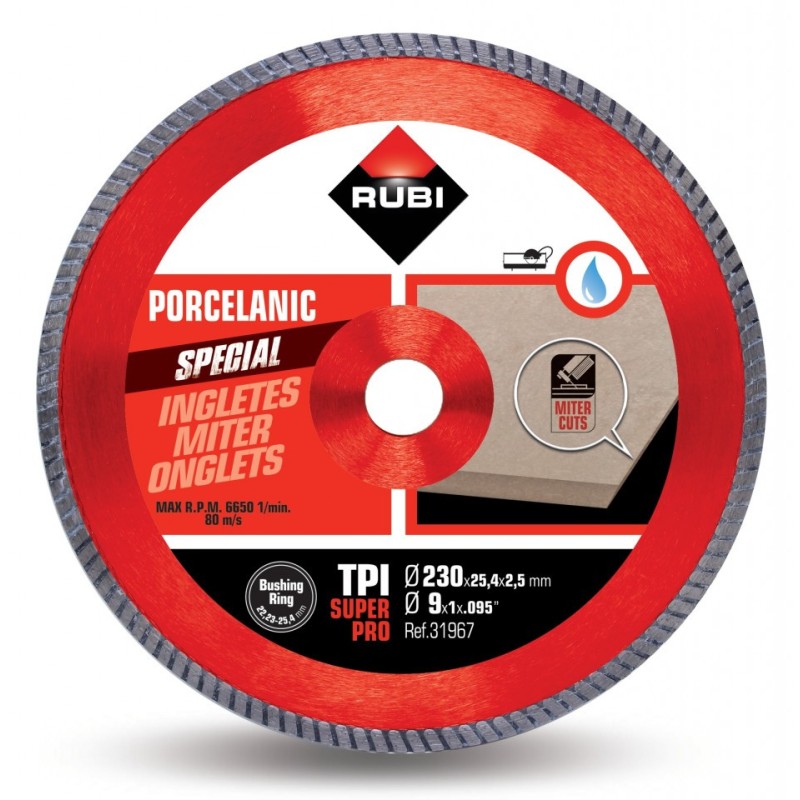 Disc diamantat pt. gresie portelanata, taieri oblice 230mm, TPI 230 SuperPro - RUBI-31967 Disc diamantat pt. gresie portelanata, taieri oblice 230mm, TPI 230 SuperPro - RUBI-31967