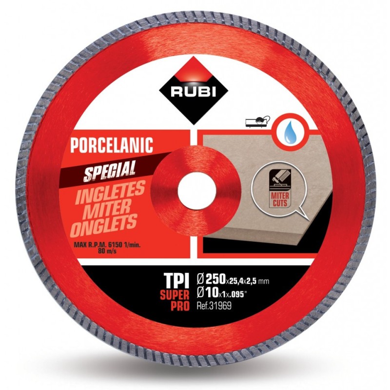 Disc diamantat pt. gresie portelanata, taieri oblice 250mm, TPI 250 SuperPro - RUBI-31969 Disc diamantat pt. gresie portelanata, taieri oblice 250mm, TPI 250 SuperPro - RUBI-31969