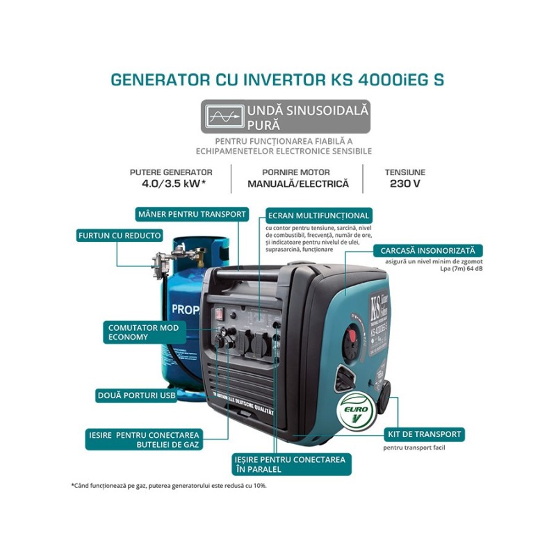 Generator de curent 4 kW inverter - HIBRID (GPL + benzina) - insonorizat - Konner & Sohnen - KS-4000iEG-S