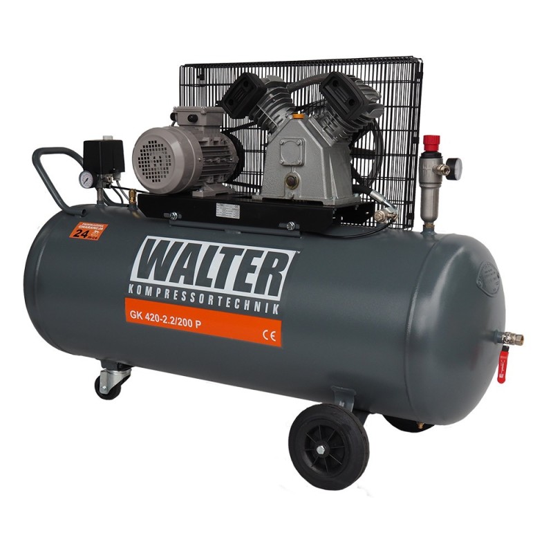 Compresor de aer profesional cu piston - 2.2kW, 420 L/min, 10 bari - Rezervor 200 Litri - WLT-PROG-420-2.2/200