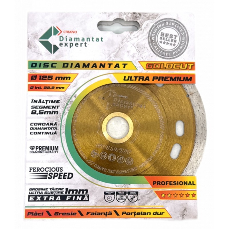 Disc DiamantatExpert pt. Taieri Extra Fine in Portelan Dur Subtire 125x22.2 (mm) Ultra Premium - DXDY.GOLDCUT.125