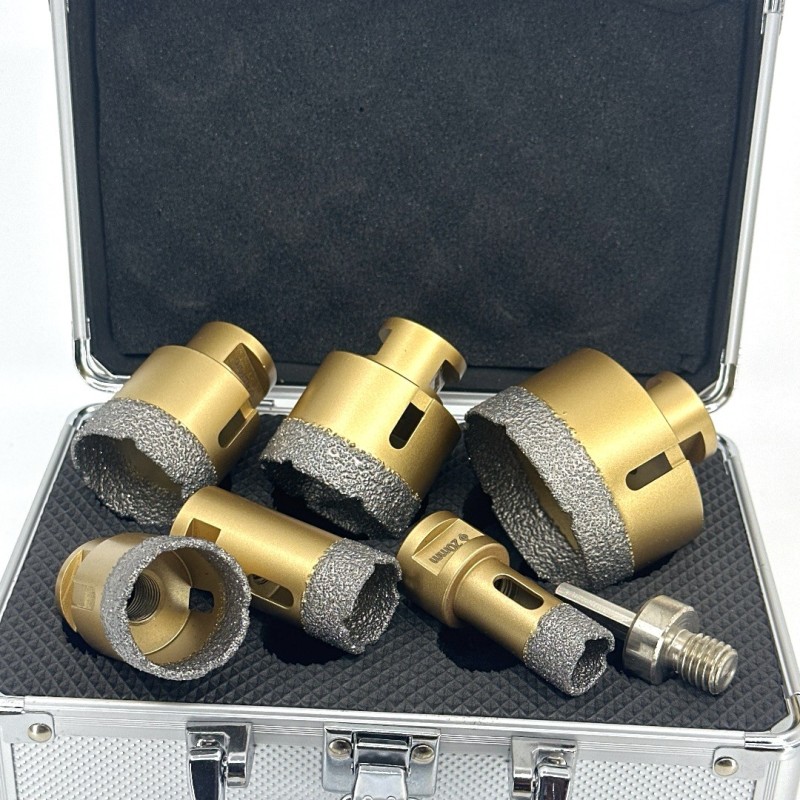 Set carote diamantate pt. gresie portelanata & piatra - diam. 20, 28, 35, 43, 50, 68mm Premium - DXDY.GOLDrill.BigSet