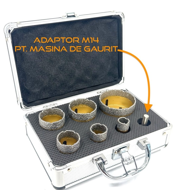 Set carote diamantate pt. gresie portelanata & piatra - diam. 20, 28, 35, 43, 50, 68mm Premium - DXDY.GOLDrill.BigSet