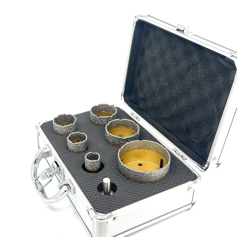 Set carote diamantate pt. gresie portelanata & piatra - diam. 20, 28, 35, 43, 50, 68mm Premium - DXDY.GOLDrill.BigSet