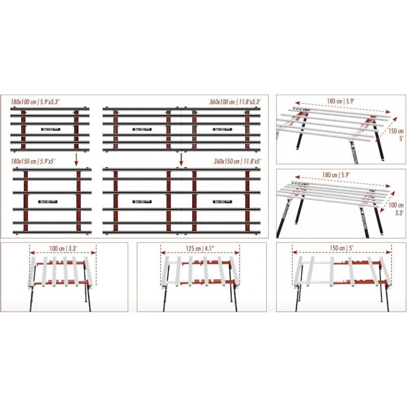 Masa modulara de lucru BM180PLUS - MK3, 180x150cm (compusa din 394MAXIKIPLUS1 + 394MAXIKITPA) - Raimondi-394MAMK3PLUS