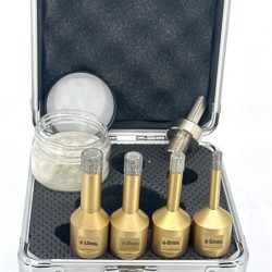 Set carote diamantate pt. gresie portelanata & piatra - diam. 6, 8, 10, 12 mm PREMIUM - DXDY.GOLDrill.MiniSet