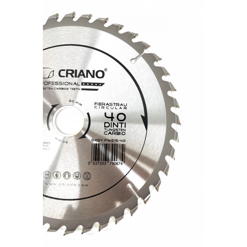 Disc Premium TCT - panza de fierastrau circular pentru taiat lemn, 215x30/25,4/20 cu 40 dinti din carbura de tungsten (vidia) -