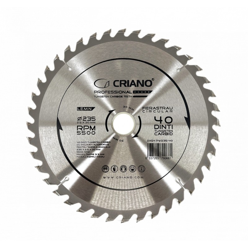Disc Premium TCT - panza de fierastrau circular pentru taiat lemn, 235x30/25,4/20 cu 40 dinti din carbura de tungsten (vidia) -